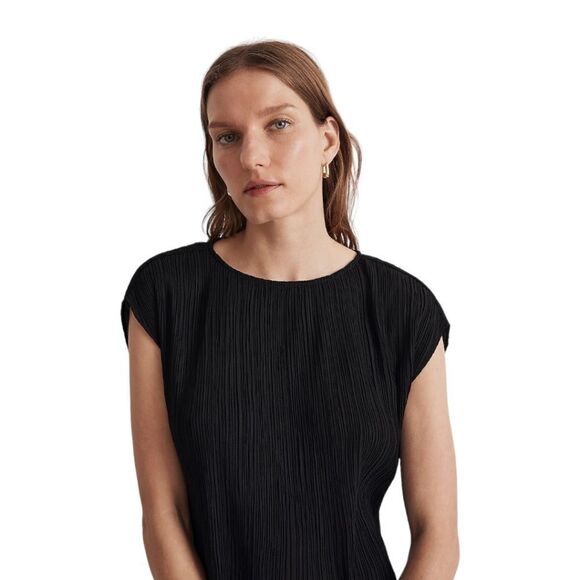 Madewell Black Plissé Pleated Mini Dress NWT Size 12 Little Black‎ Dress Party - Picture 4 of 16